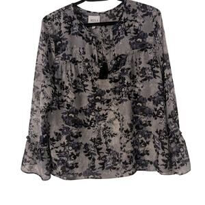 Misa Sz XS Floral Top with Drawstring Tassel and Bell Sleeves
